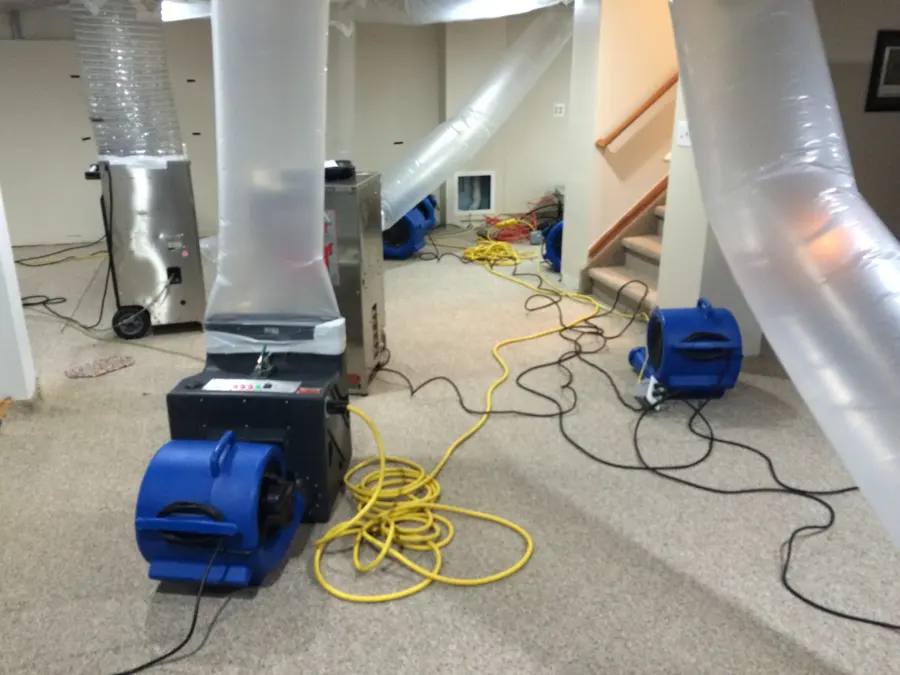 Crawl space water damage and drying equipment under a Forney, TX home