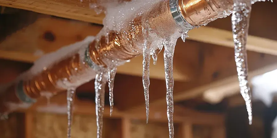 A frozen pipe covered in icicles that burst in a Forney, TX home